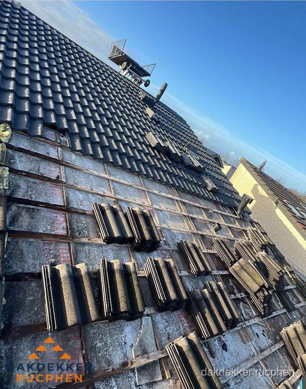 Schuin dak renovatie met nieuwe dakpannen in Rucphen Schuin dak renovatie met nieuwe dakpannen in Rucphen