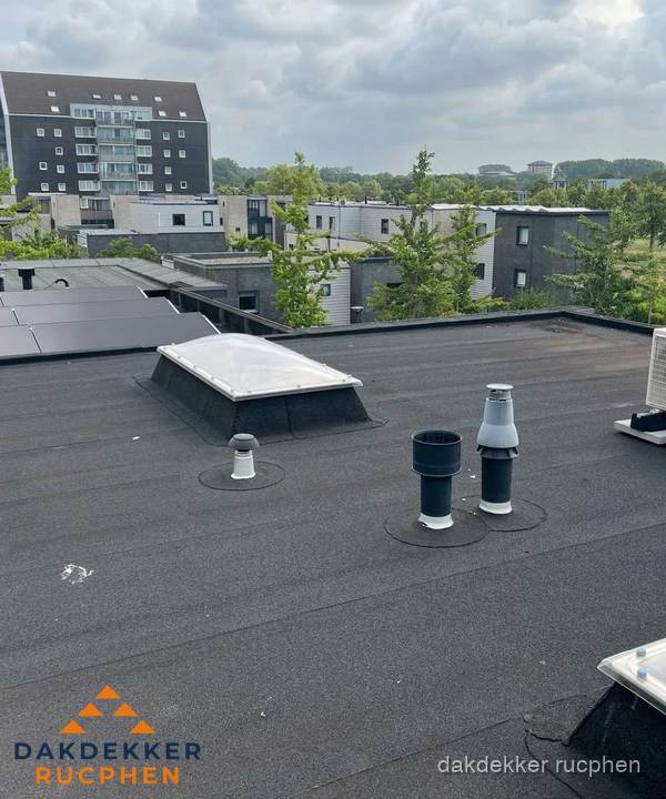 Groot plat dak met lichtkoepel en dakdoorvoeren in Rucphen Groot plat dak met lichtkoepel en dakdoorvoeren in Rucphen
